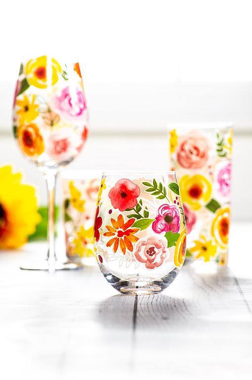 Abbott Bold Floral Stemless Wine Glass