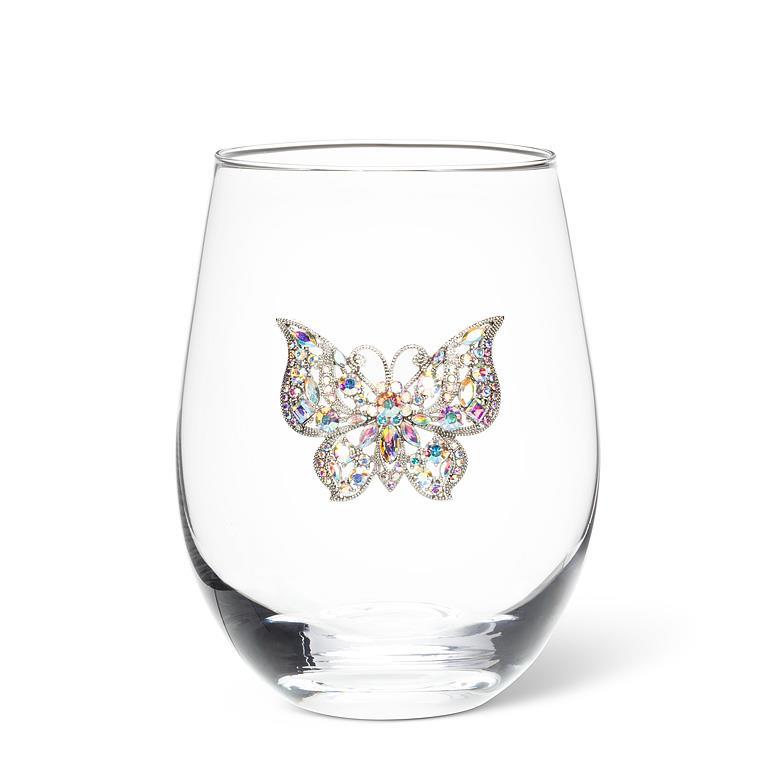 Abbott Stemless Wine Glass with Jeweled Butterfly