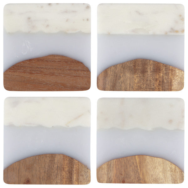 Heirloom Marble & Acacia Wood Coaster Set/4