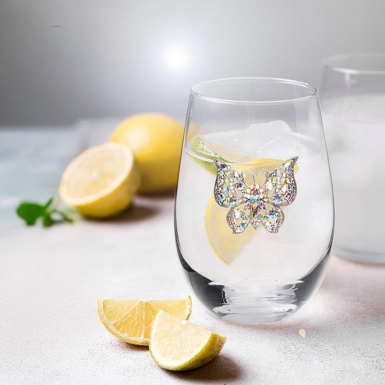 Abbott Stemless Wine Glass with Jeweled Butterfly