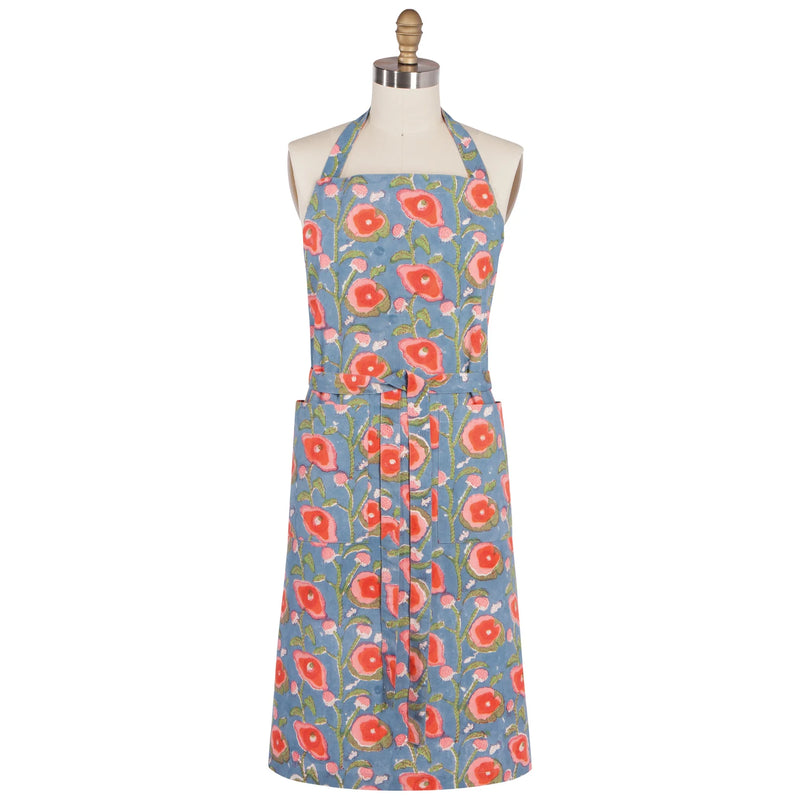 Heirloom Block Print Apron - Poppy