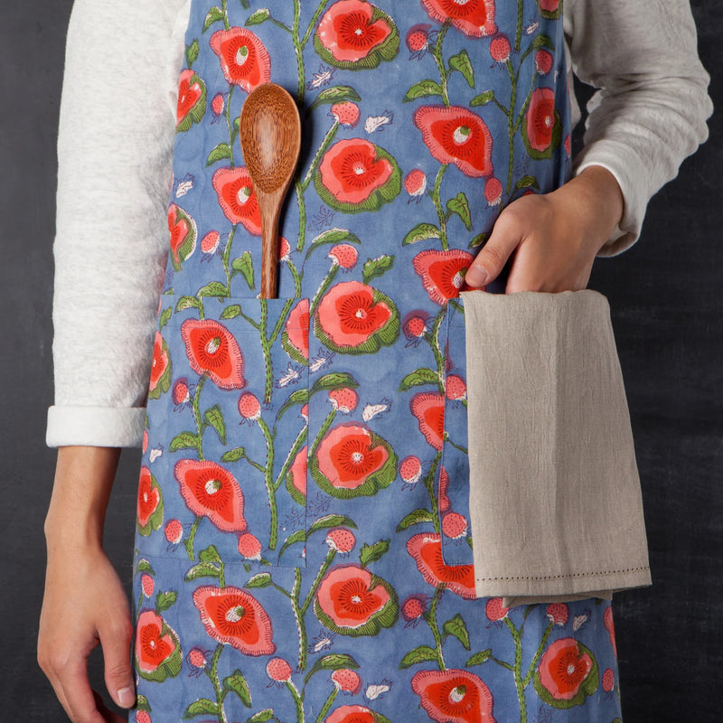Heirloom Block Print Apron - Poppy