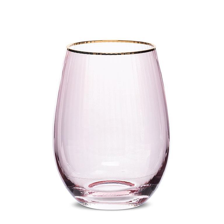 Abbott Optic Stemless Pink Wine Glass w/Gold Rim