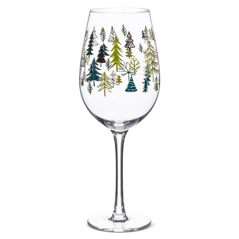 Abbott Goblet Wine Glasses - Allover Trees - Stem