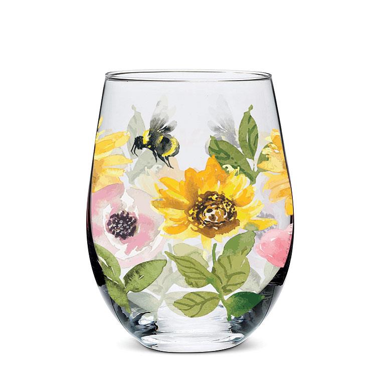 Abbott Floral Stemless Wine Glass